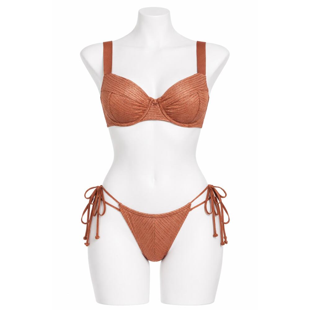 JMP The Label Metallic Copper Textured Bikini Set XXL Underwire Tie Side NWT